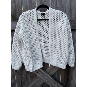 Art Class Cream Chenille Open Knit Cardigan Sweater XL 14/16 Long Sleeve Cozy